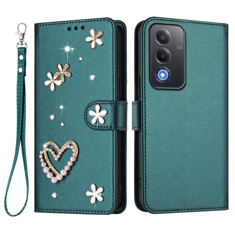 For OPPO A5 5G Global / A3 Pro 5G Global ZS01 Double-Layer Heart Floral Vegan Leather Phone Case with Wrist Strap