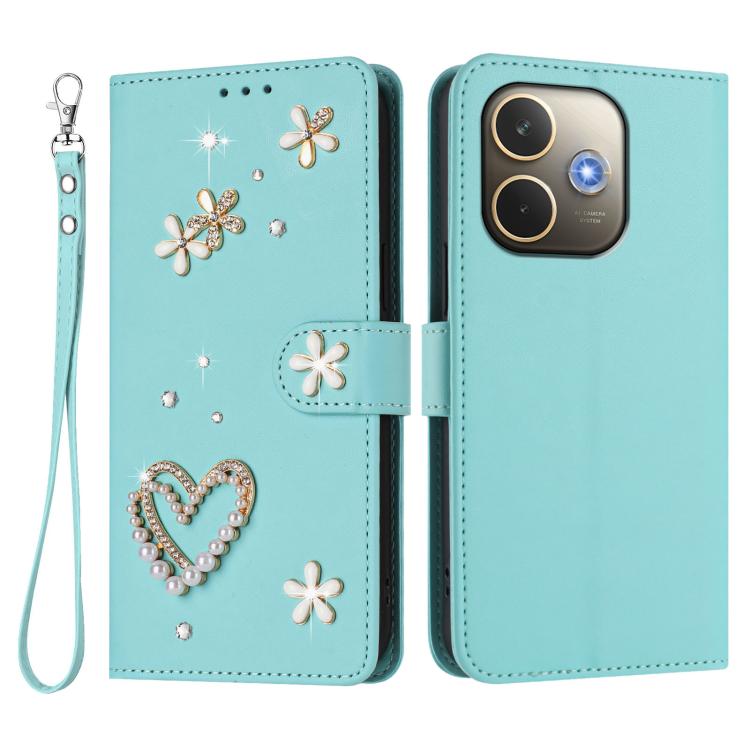 For OPPO A5 Pro 5G Global / A5 Pro 4G Global ZS01 Double-Layer Heart Floral Vegan Leather Phone Case with Wrist Strap