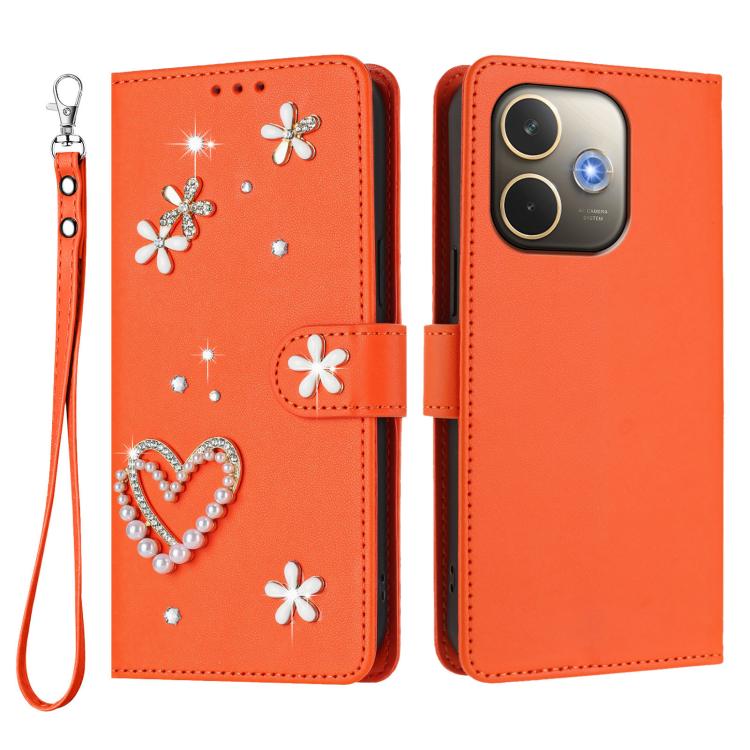 For OPPO A5 Pro 5G Global / A5 Pro 4G Global ZS01 Double-Layer Heart Floral Vegan Leather Phone Case with Wrist Strap