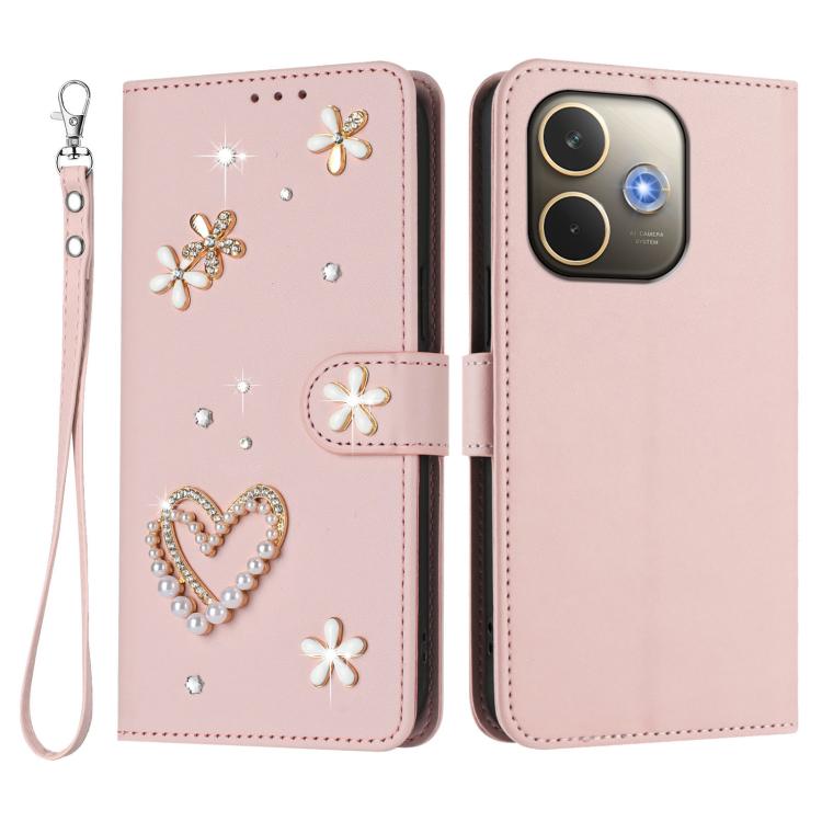 For OPPO A5 Pro 5G Global / A5 Pro 4G Global ZS01 Double-Layer Heart Floral Vegan Leather Phone Case with Wrist Strap