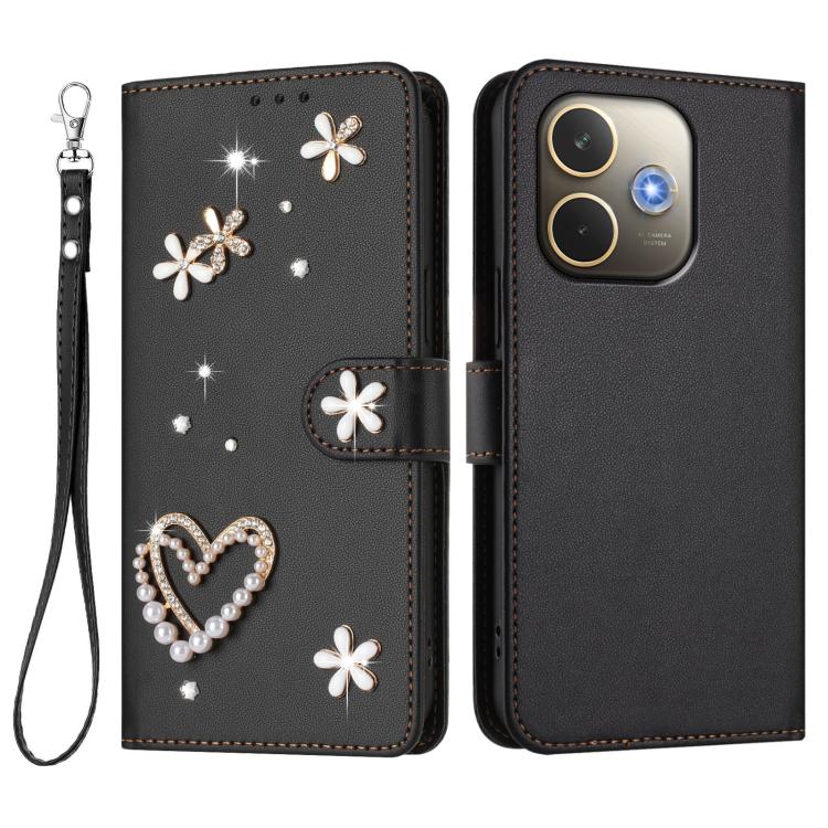 For OPPO A5 Pro 5G Global / A5 Pro 4G Global ZS01 Double-Layer Heart Floral Vegan Leather Phone Case with Wrist Strap