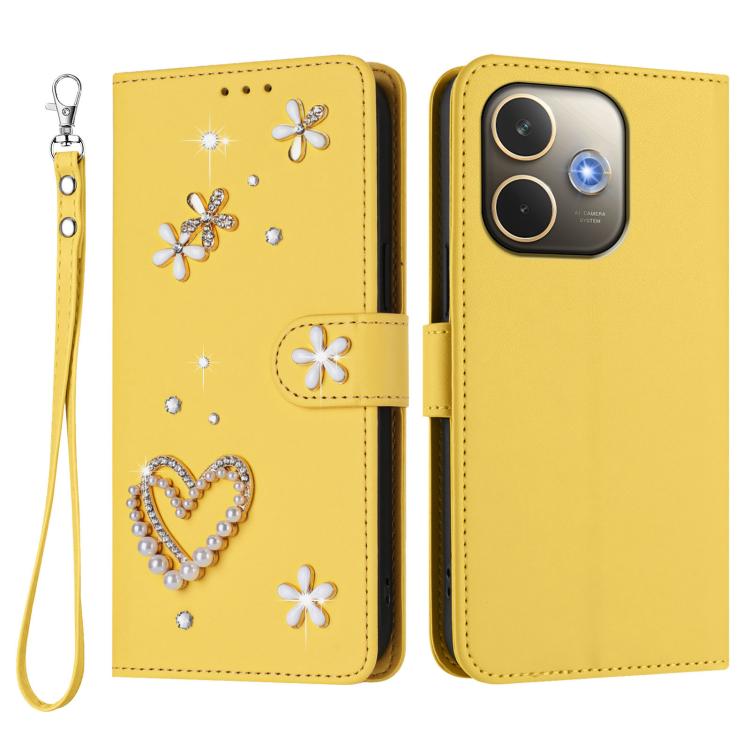 For OPPO A5 Pro 5G Global / A5 Pro 4G Global ZS01 Double-Layer Heart Floral Vegan Leather Phone Case with Wrist Strap