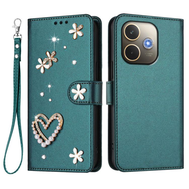 For OPPO A5 Pro 5G Global / A5 Pro 4G Global ZS01 Double-Layer Heart Floral Vegan Leather Phone Case with Wrist Strap