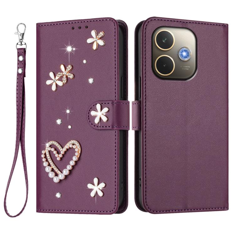 For OPPO A5 Pro 5G Global / A5 Pro 4G Global ZS01 Double-Layer Heart Floral Vegan Leather Phone Case with Wrist Strap