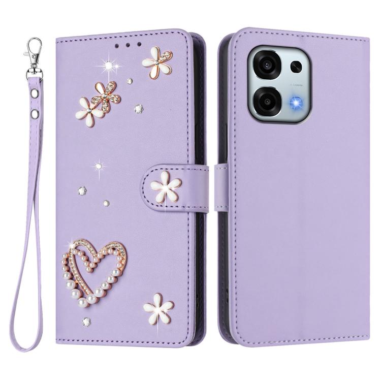 For OPPO A6 Pro 5G Global / A6 Pro 4G ZS01 Double-Layer Heart Floral Vegan Leather Phone Case with Wrist Strap