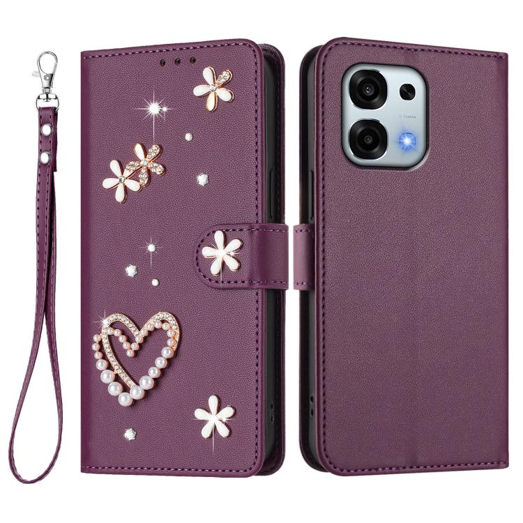For OPPO A6 Pro 5G Global / A6 Pro 4G ZS01 Double-Layer Heart Floral Vegan Leather Phone Case with Wrist Strap