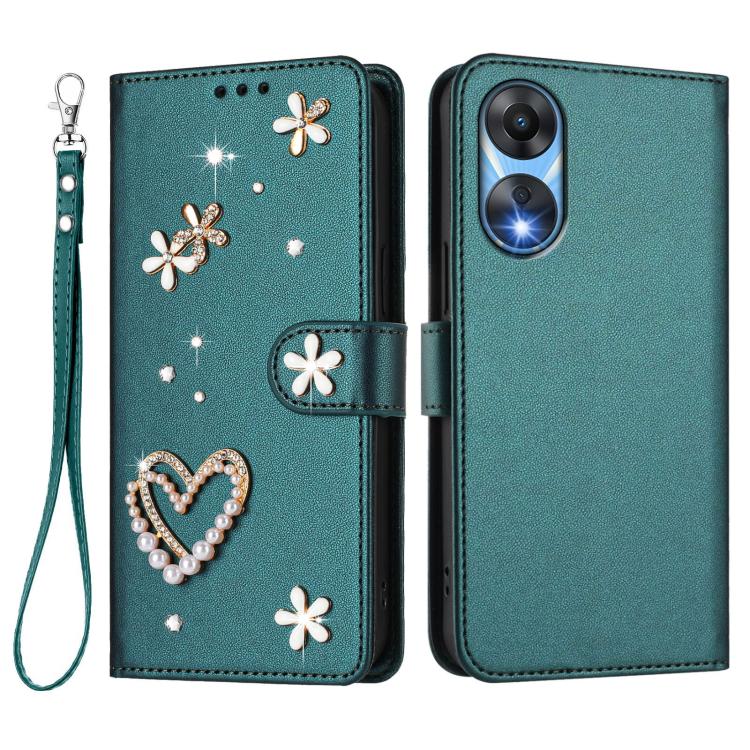 For OPPO A78 5G Global / A1x 5G ZS01 Double-Layer Heart Floral Vegan Leather Phone Case with Wrist Strap