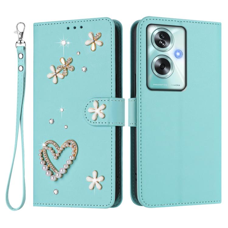 For OPPO A79 5G Global / OnePlus Nord N30 SE ZS01 Double-Layer Heart Floral Vegan Leather Phone Case with Wrist Strap