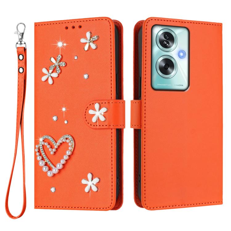 For OPPO A79 5G Global / OnePlus Nord N30 SE ZS01 Double-Layer Heart Floral Vegan Leather Phone Case with Wrist Strap