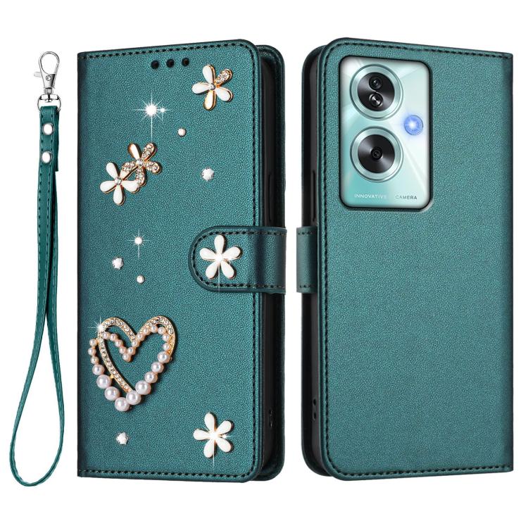 For OPPO A79 5G Global / OnePlus Nord N30 SE ZS01 Double-Layer Heart Floral Vegan Leather Phone Case with Wrist Strap