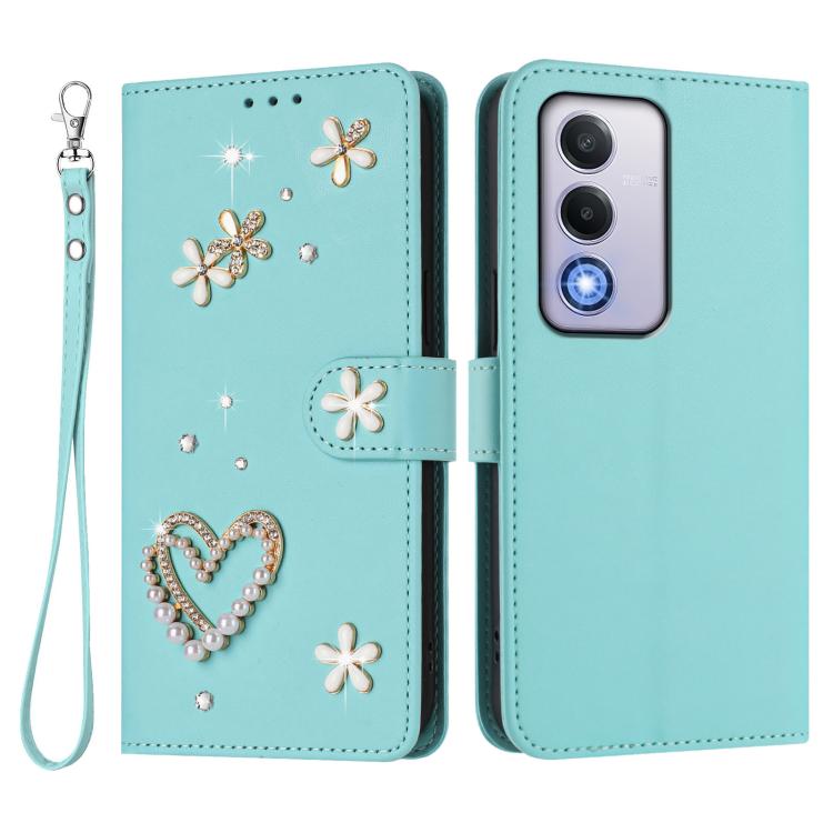 For OPPO A80 5G EU / K12x 5G Global ZS01 Double-Layer Heart Floral Vegan Leather Phone Case with Wrist Strap