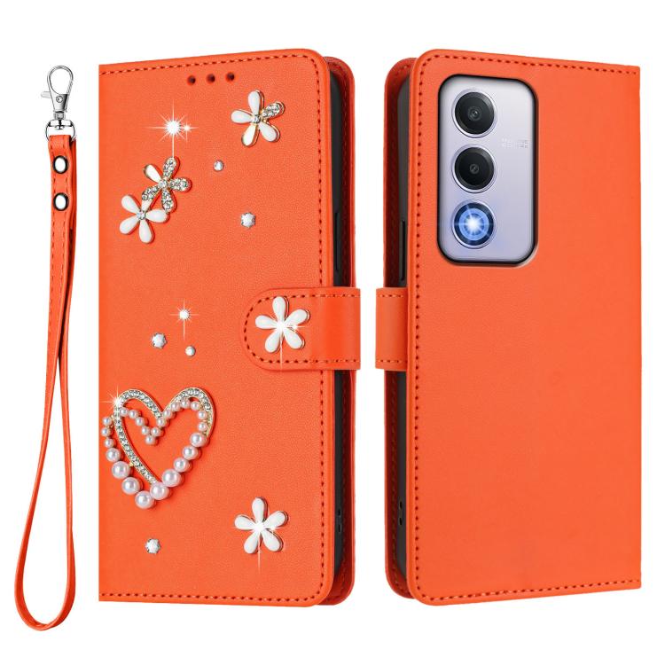 For OPPO A80 5G EU / K12x 5G Global ZS01 Double-Layer Heart Floral Vegan Leather Phone Case with Wrist Strap