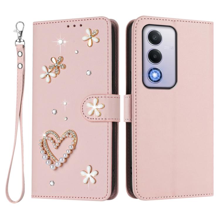 For OPPO A80 5G EU / K12x 5G Global ZS01 Double-Layer Heart Floral Vegan Leather Phone Case with Wrist Strap