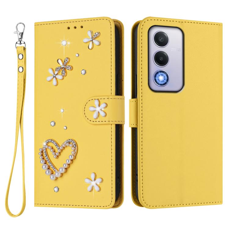 For OPPO A80 5G EU / K12x 5G Global ZS01 Double-Layer Heart Floral Vegan Leather Phone Case with Wrist Strap