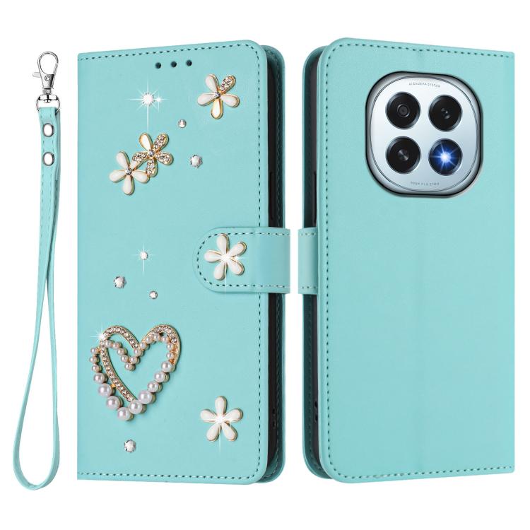 For OPPO F29 5G Global ZS01 Double-Layer Heart Floral Vegan Leather Phone Case with Wrist Strap