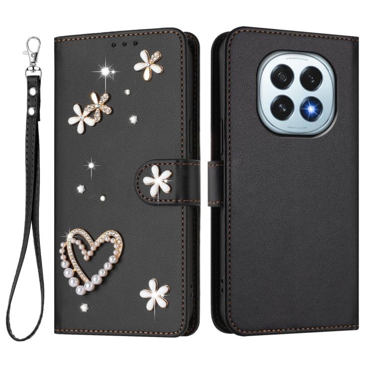 For OPPO F29 5G Global ZS01 Double-Layer Heart Floral Vegan Leather Phone Case with Wrist Strap