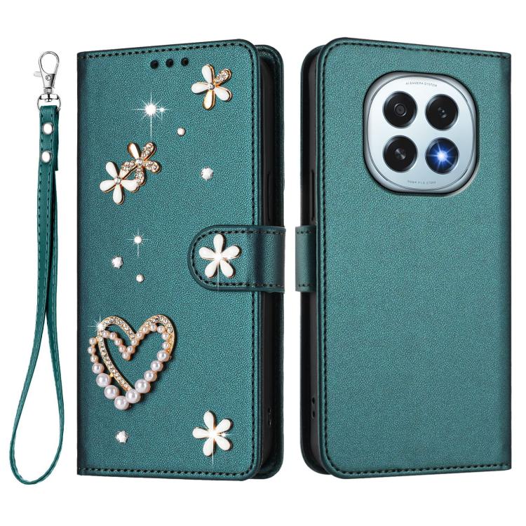 For OPPO F29 5G Global ZS01 Double-Layer Heart Floral Vegan Leather Phone Case with Wrist Strap