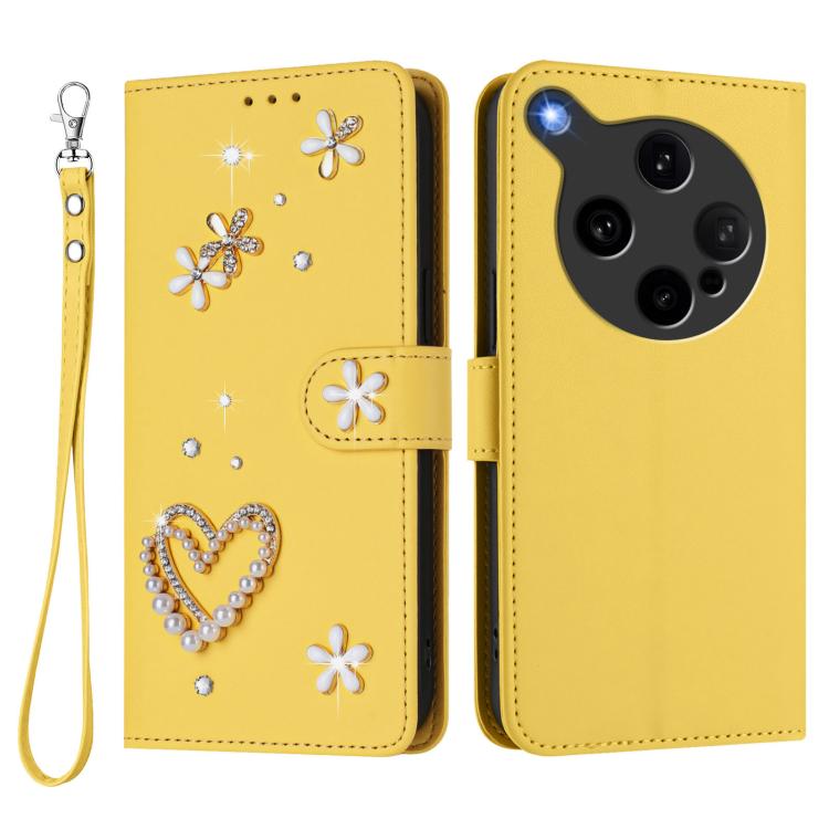For OPPO Find X8 Ultra 5G ZS01 Double-Layer Heart Floral Vegan Leather Phone Case with Wrist Strap