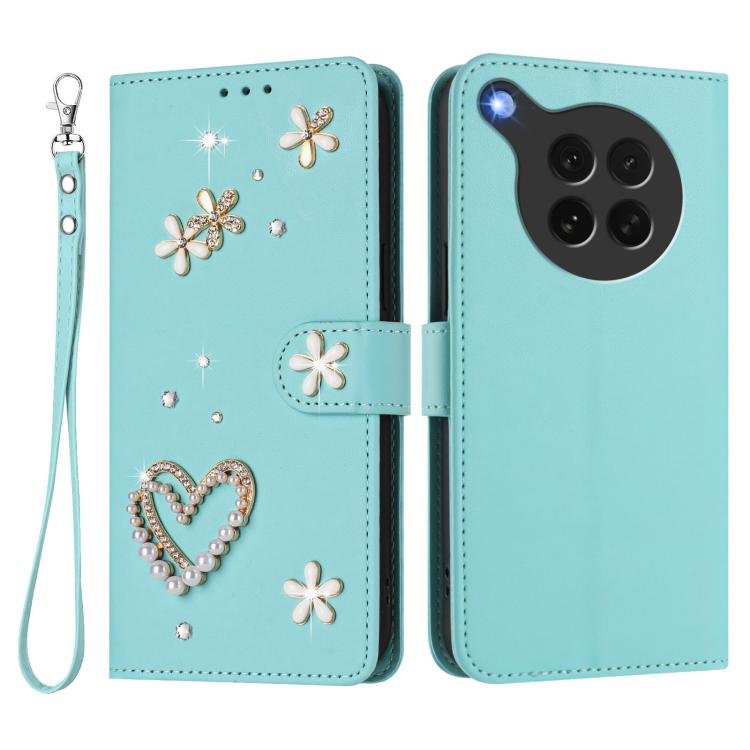 For OPPO Find X8s 5G ZS01 Double-Layer Heart Floral Vegan Leather Phone Case with Wrist Strap