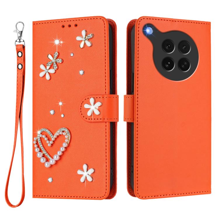 For OPPO Find X8s 5G ZS01 Double-Layer Heart Floral Vegan Leather Phone Case with Wrist Strap