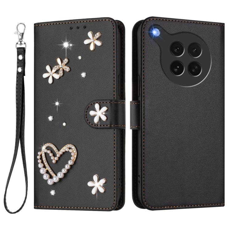 For OPPO Find X8s 5G ZS01 Double-Layer Heart Floral Vegan Leather Phone Case with Wrist Strap