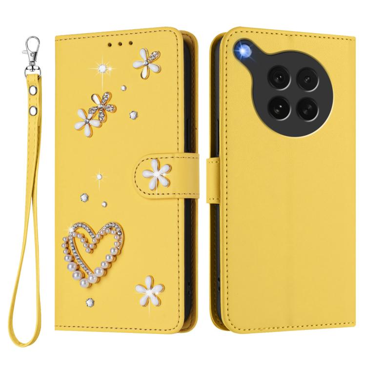 For OPPO Find X8s 5G ZS01 Double-Layer Heart Floral Vegan Leather Phone Case with Wrist Strap