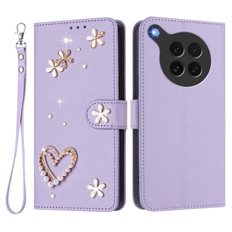 For OPPO Find X8s 5G ZS01 Double-Layer Heart Floral Vegan Leather Phone Case with Wrist Strap