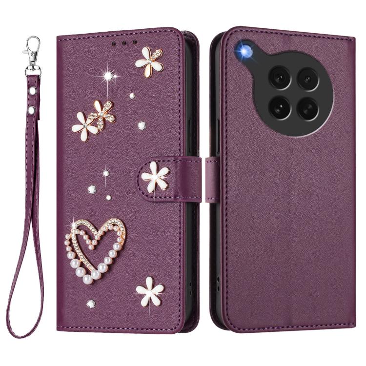 For OPPO Find X8s 5G ZS01 Double-Layer Heart Floral Vegan Leather Phone Case with Wrist Strap
