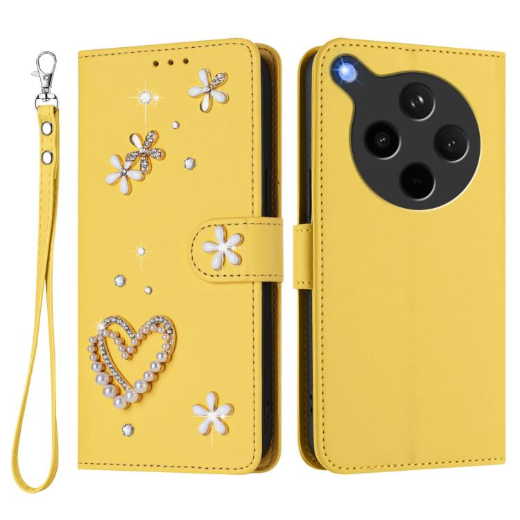 For OPPO Find X8s+ ZS01 Double-Layer Heart Floral Vegan Leather Phone Case with Wrist Strap