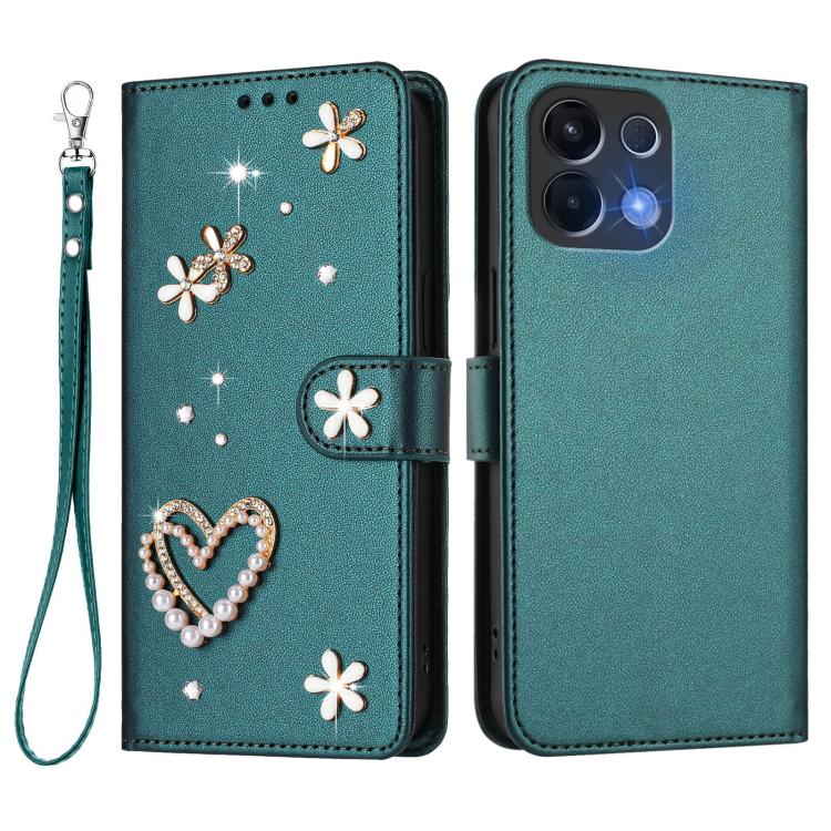 For OPPO K13 5G India ZS01 Double-Layer Heart Floral Vegan Leather Phone Case with Wrist Strap