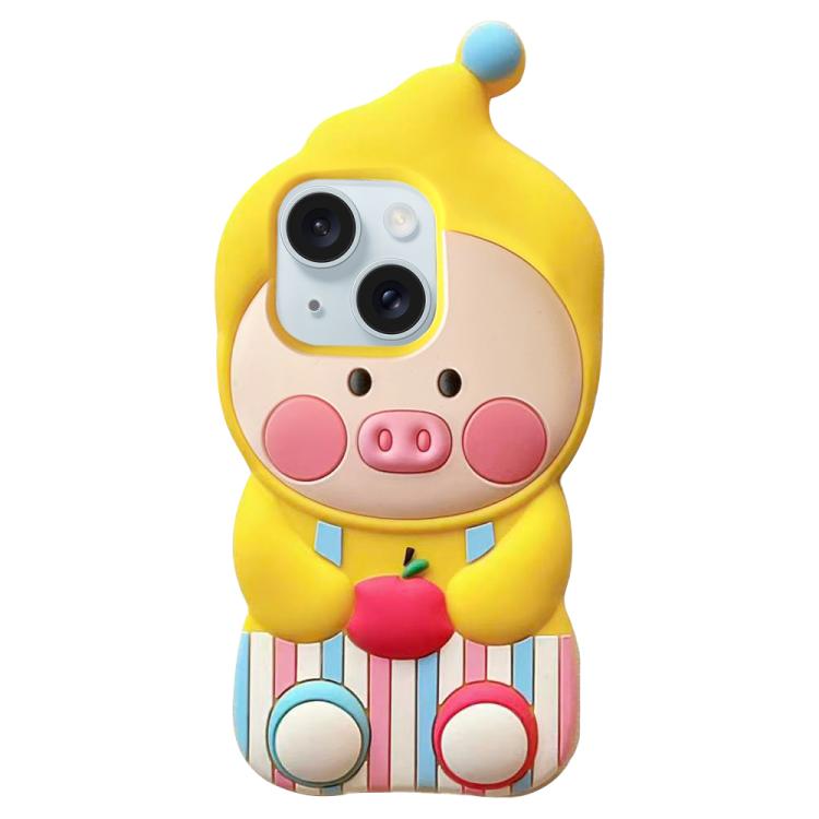 For iPhone 15 Cartoon Pig Silicone Phone Case - Yellow