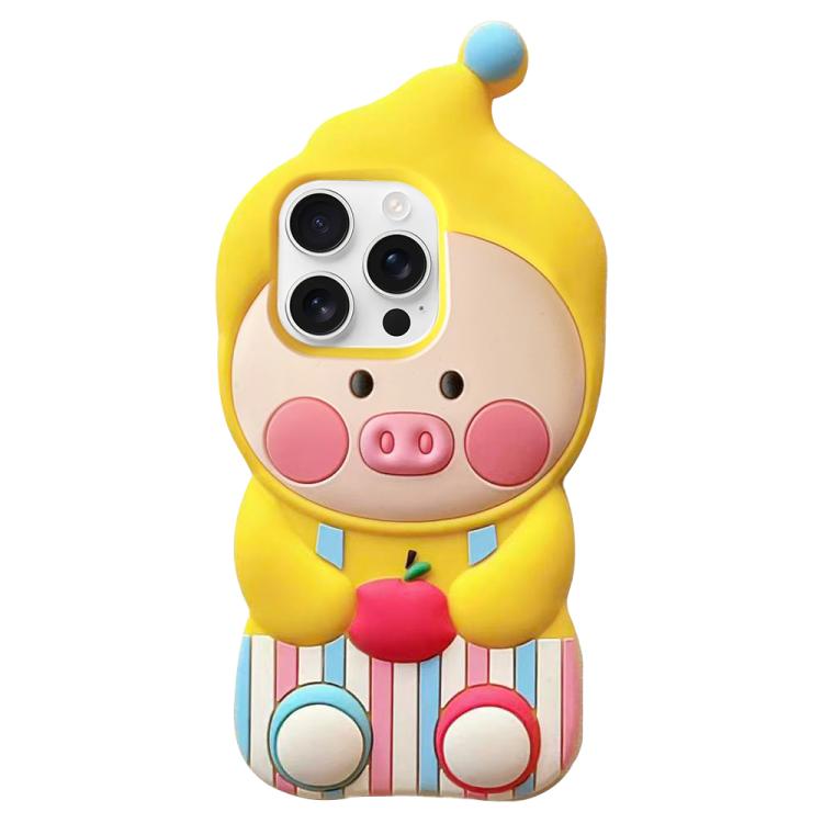 For iPhone 13 Pro Cartoon Pig Silicone Phone Case - Yellow