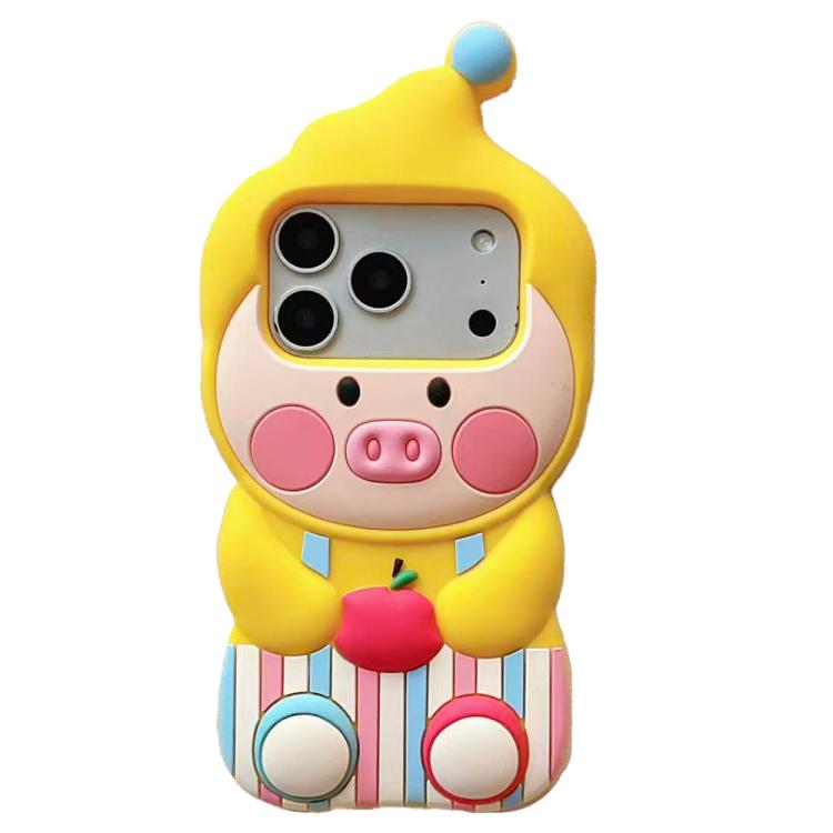 For iPhone 17 Pro Max Cartoon Pig Silicone Phone Case - Yellow