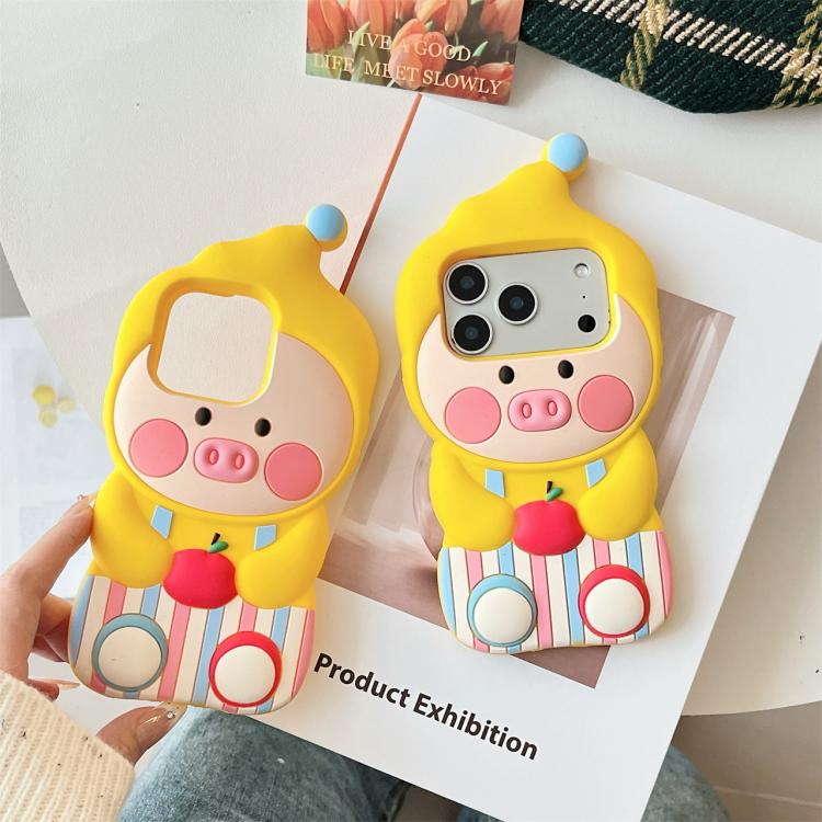 For iPhone 15 Cartoon Pig Silicone Phone Case - Yellow