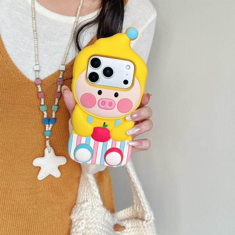 For iPhone 13 Cartoon Pig Silicone Phone Case - Yellow