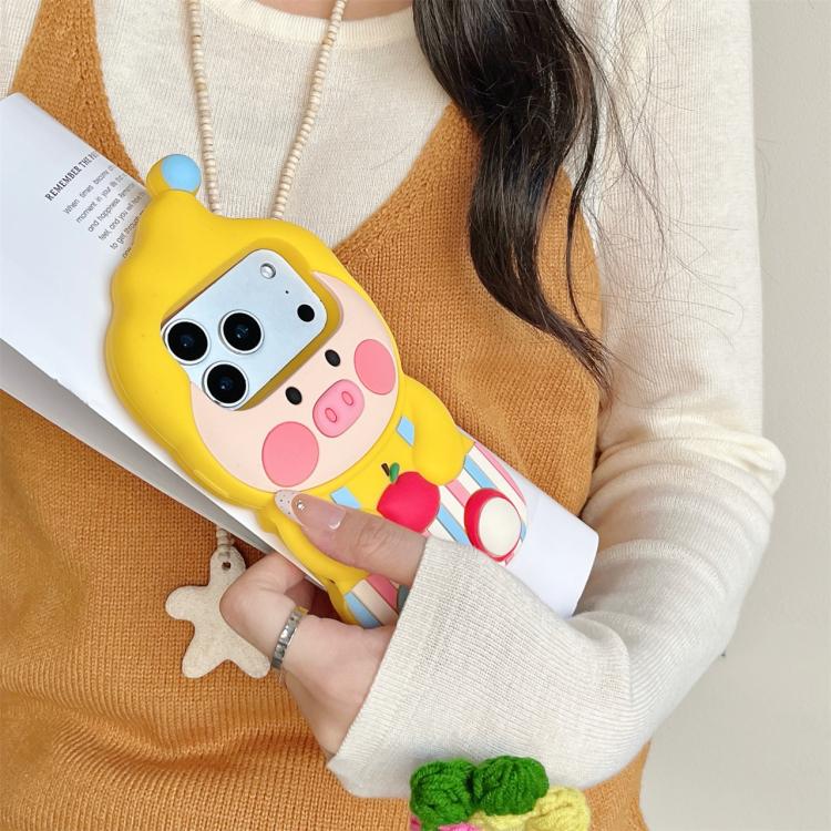 For iPhone 17 Pro Cartoon Pig Silicone Phone Case - Yellow