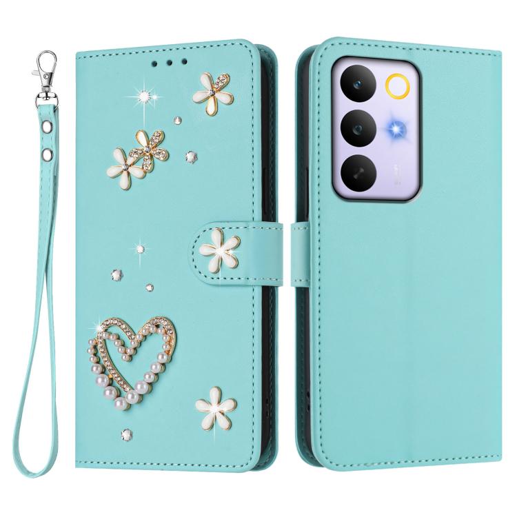 For Realme C85 5G / 15x 5G ZS01 Double-Layer Heart Floral Vegan Leather Phone Case with Wrist Strap