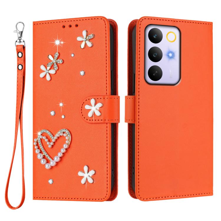 For Realme C85 5G / 15x 5G ZS01 Double-Layer Heart Floral Vegan Leather Phone Case with Wrist Strap