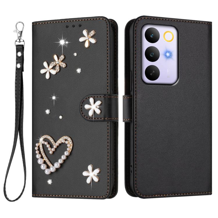 For Realme C85 5G / 15x 5G ZS01 Double-Layer Heart Floral Vegan Leather Phone Case with Wrist Strap