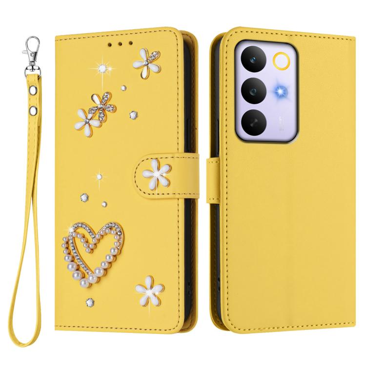 For Realme C85 5G / 15x 5G ZS01 Double-Layer Heart Floral Vegan Leather Phone Case with Wrist Strap
