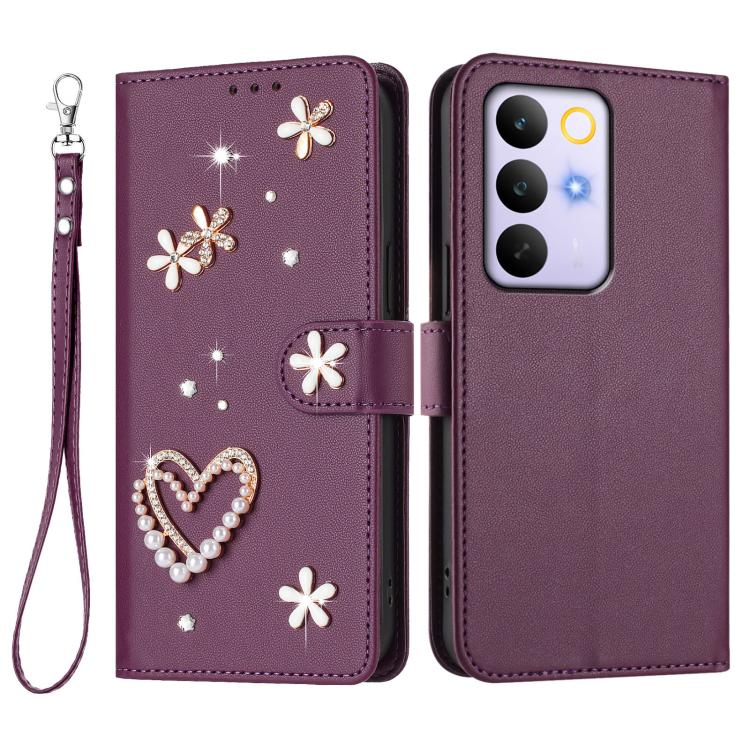 For Realme C85 5G / 15x 5G ZS01 Double-Layer Heart Floral Vegan Leather Phone Case with Wrist Strap