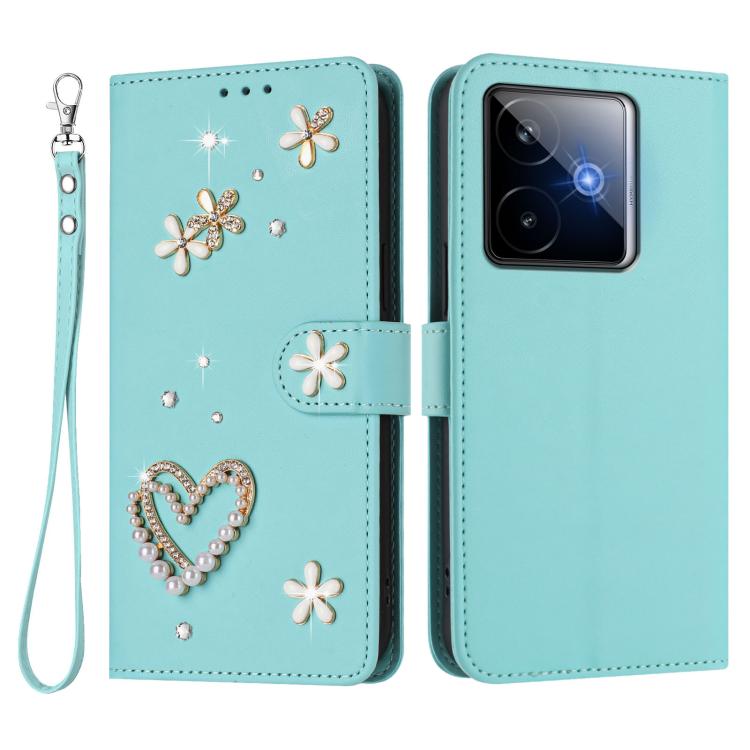 For Realme GT 7 5G Global / GT 7 5G India ZS01 Double-Layer Heart Floral Vegan Leather Phone Case with Wrist Strap