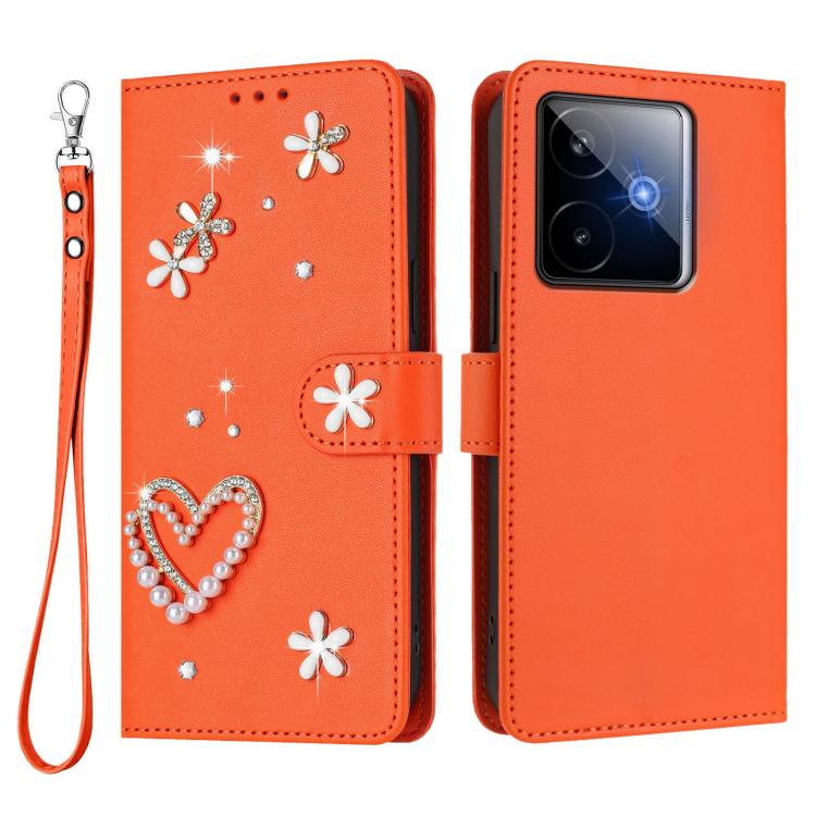 For Realme GT 7 5G Global / GT 7 5G India ZS01 Double-Layer Heart Floral Vegan Leather Phone Case with Wrist Strap
