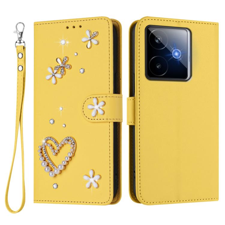 For Realme GT 7 5G Global / GT 7 5G India ZS01 Double-Layer Heart Floral Vegan Leather Phone Case with Wrist Strap