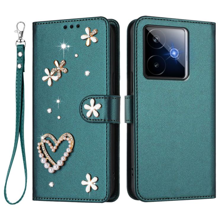 For Realme GT 7 5G Global / GT 7 5G India ZS01 Double-Layer Heart Floral Vegan Leather Phone Case with Wrist Strap