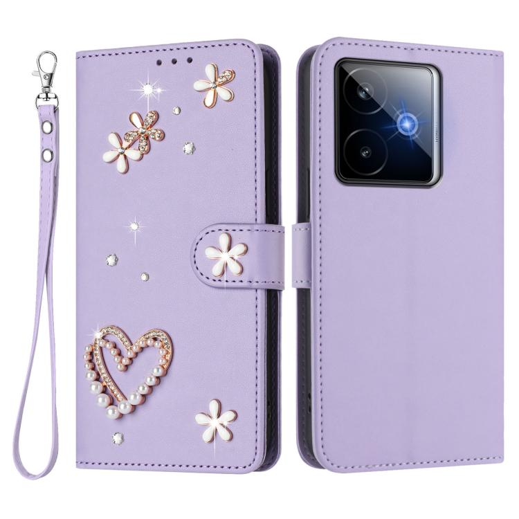 For Realme GT 7 5G Global / GT 7 5G India ZS01 Double-Layer Heart Floral Vegan Leather Phone Case with Wrist Strap
