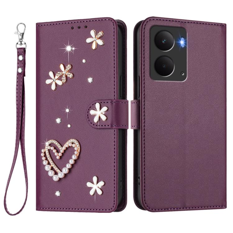 For Realme 14 5G Global / P3 5G India ZS01 Double-Layer Heart Floral Vegan Leather Phone Case with Wrist Strap