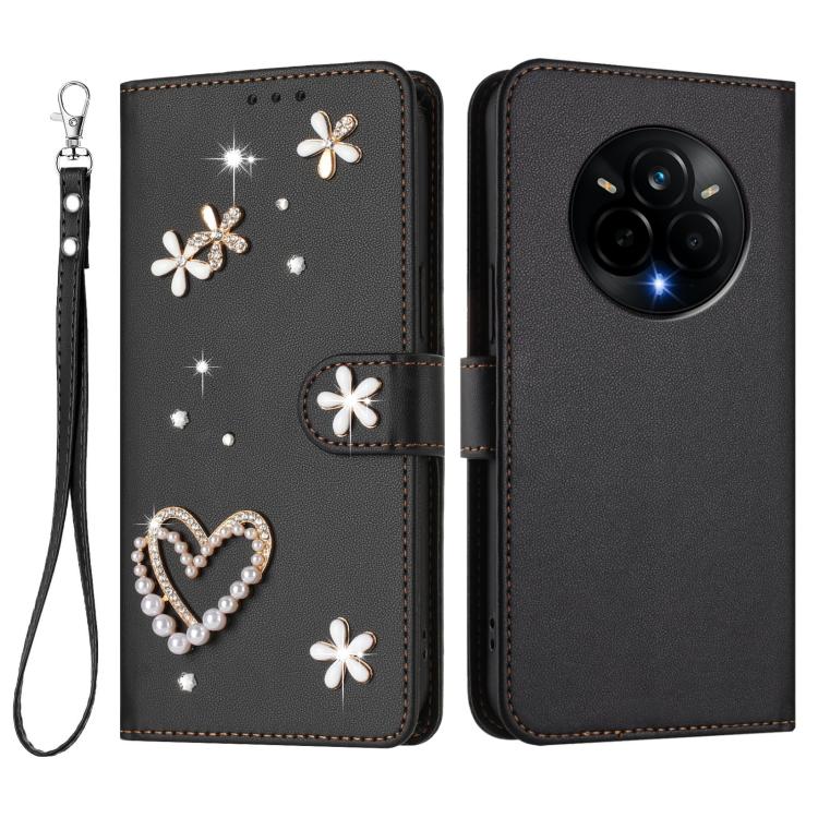 For Realme 14 Pro 5G India ZS01 Double-Layer Heart Floral Vegan Leather Phone Case with Wrist Strap
