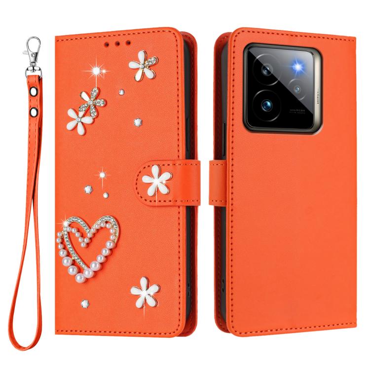 For Realme GT 7 Pro 5G / GT7 Pro Racing 5G ZS01 Double-Layer Heart Floral Vegan Leather Phone Case with Wrist Strap