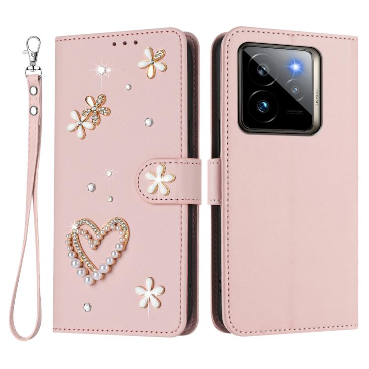 For Realme GT 7 Pro 5G / GT7 Pro Racing 5G ZS01 Double-Layer Heart Floral Vegan Leather Phone Case with Wrist Strap